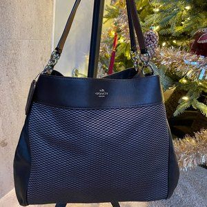 AUTHENTIC COACH Lexy Jacquard Legacy Shoulder Bag BLK/GRY/SLVR hardware #F57540